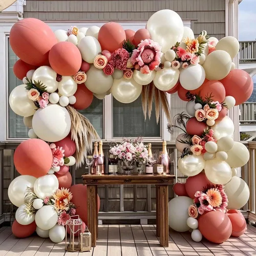 Guirnalda de globos de color rosa polvoriento, globos de doble relleno, color rosa malva, kit de arco de globos de arena blanca perla para despedida