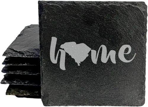 Miniatura 19 de Rustic Slate Coasters Set of 6, Round 4" with South Carolina 'Home Sweet Home' Design, for Holidays, Birthdays, Housewarming, She-Shed, Man Cave