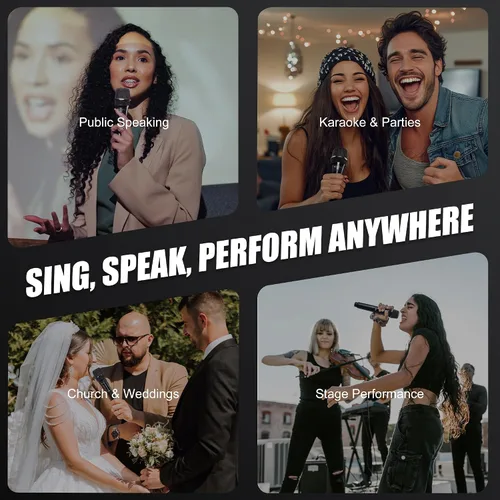 Miniatura 8 de Micrófonos inalámbricos - Micrófono de karaoke para cantar - Micrófono inalámbrico recargable con receptor de doble canal - Rango de 240 pies
