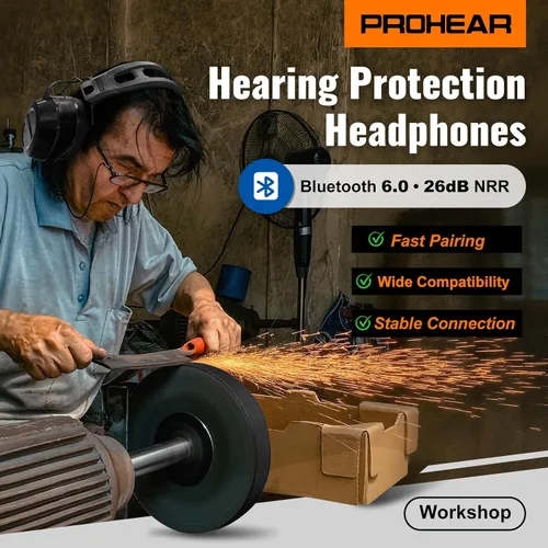Miniatura 4 de PROHEAR 039 Bluetooth 6.0 Hearing Protection with 26dB NRR OSHA Approved, Rechargeable 1100mAh Battery for 4 wks Runtime