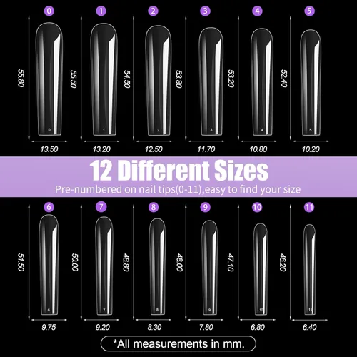 Miniatura 4 de Puntas de uñas largas cuadradas, 240 puntas de uñas de gel suave de cobertura completa, pregrabadas, 3XL, cuadradas transparentes, acrílicas
