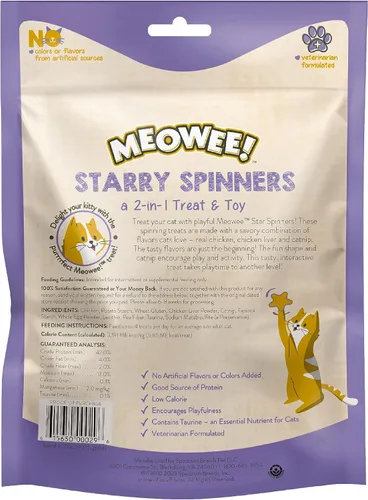 Miniatura 2 de MEOWEE! Starry Spinners - Golosina para gatos, 2.8 onzas, regalo 2 en 1 y juguete hecho con pollo real, hígado de pollo y hierba gatera, fomenta