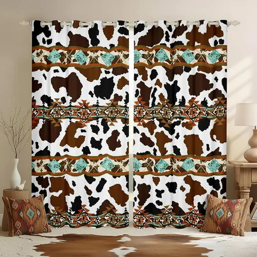 Miniatura 12 de Cortinas opacas de estilo bohemio occidental de 76 x 45 pulgadas, cortinas y cortinas de atrapasueños de vaca, cortinas del suroeste, cortinas