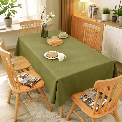 Miniatura 12 de Mantel para mesa rectangular de 55x71 pulgadas, de lino sintético, resistente a las arrugas e impermeable, color beige, para cocina, comedor