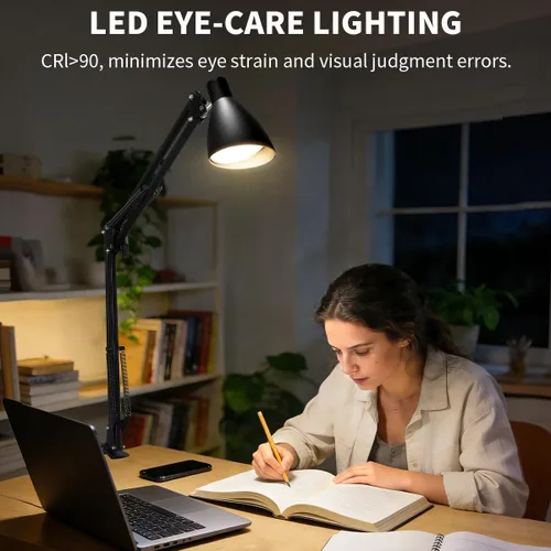 Miniatura 3 de Lámpara de escritorio con brazo oscilante con abrazadera, brazo ajustable con abrazadera LED en lámparas de escritorio con 5 modos de color y 10