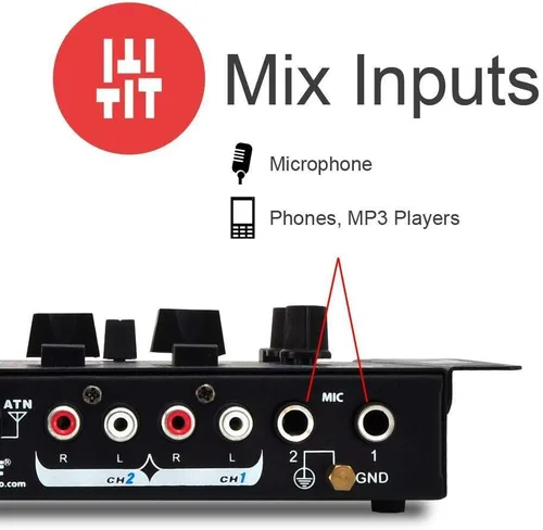 Miniatura 7 de Mezclador de audio DJ inalámbrico Pyle - Mezclador de sonido con controlador DJ compatible con Bluetooth de 3 canales, Mic-Talkover, lector USB