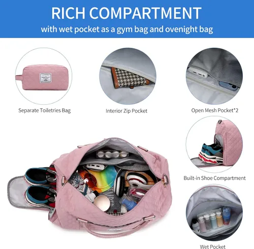 Miniatura 4 de SHOULDCAT Bolsa de lona de gimnasio para mujer, bonita bolsa de viaje para fin de semana, bolsa de lona para la noche, bolsa de hospital