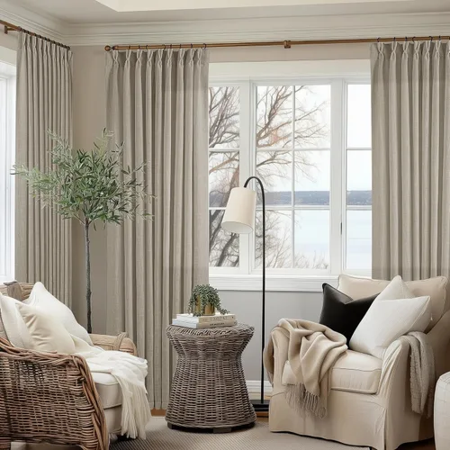 Miniatura 167 de Cortinas de lino natural con pliegues fruncidos de 120 pulgadas de largo para sala de estar, cortinas plisadas con ganchos y lengüeta trasera