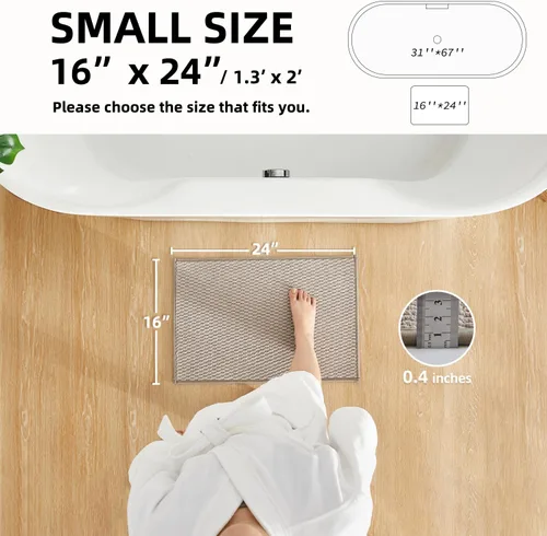 Miniatura 2 de TYUU Alfombras de baño antideslizantes, lavables, superabsorbentes, delgadas, pequeñas, de secado rápido, de pelo bajo, color beige, 16 x 24 pulgadas