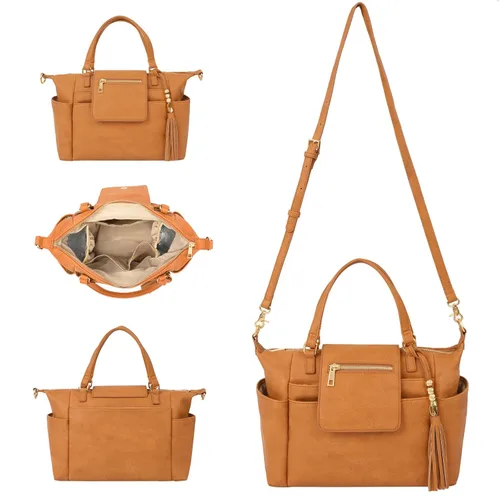 Miniatura 9 de Omanmoli Bolsa de Pañales Tote de Cuero Mochila Bolsa de Pañales Grande Bolsa para Bebé 14 Bolsas Organizadoras de Pañales, Almohadilla Cambiadora