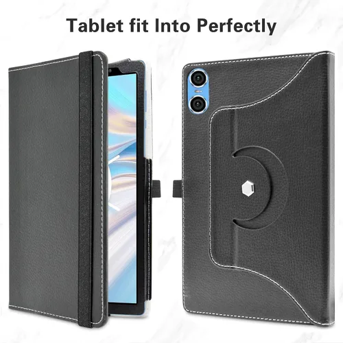 Miniatura 4 de Bige para tabletas TECLAST P26T/Vortex T10M Pro Plus de 10.1", soporte giratorio de 360 grados con cubierta de bonito patrón, color negro