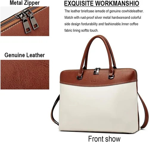 Miniatura 5 de CLUCI Maletín de cuero para mujer 15.6 pulgadas portátil de negocios vintage delgado bolso de hombro de las señoras