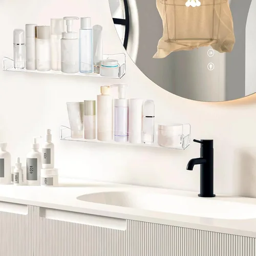 Miniatura 6 de Peohud Paquete de 4 estantes acrílicos para especias de montaje en pared, estantes flotantes de acrílico transparente de 15 pulgadas, organizador