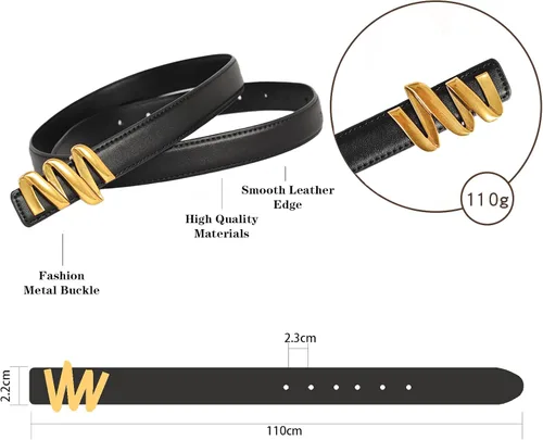 Miniatura 265 de Cinturón de cuero clásico con hebilla de metal para mujer con vestido de jeans
