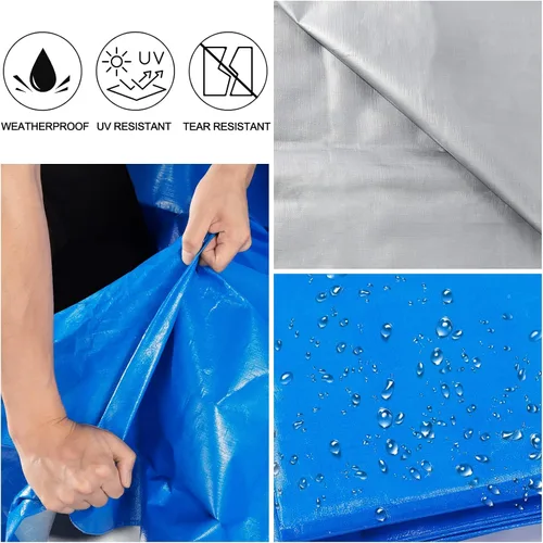 Miniatura 3 de Lona azul, lonas resistentes al agua de 16 x 20 pulgadas, lona de plástico impermeable de poliéster de 16 mil de grosor con ojales de metal cada