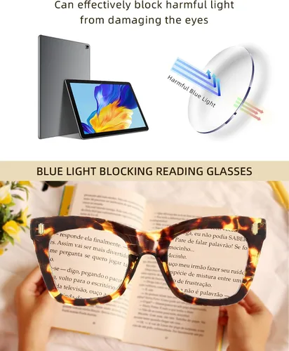 Miniatura 9 de JM - Paquete de 4 anteojos de lectura sobredimensionados para mujeres, estilo ojo de gato a la moda, estilo Oprah, con bloqueo de luz azul, anteojos