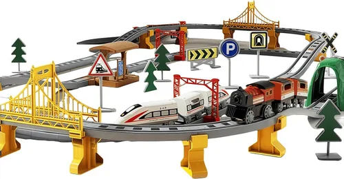 Juego de tren eléctrico de 119 piezas para niños de 4 a 8 años, juego de tren a pilas con rieles, regalos para niños de 3, 4, 5, 6, 7, 8 años o más,