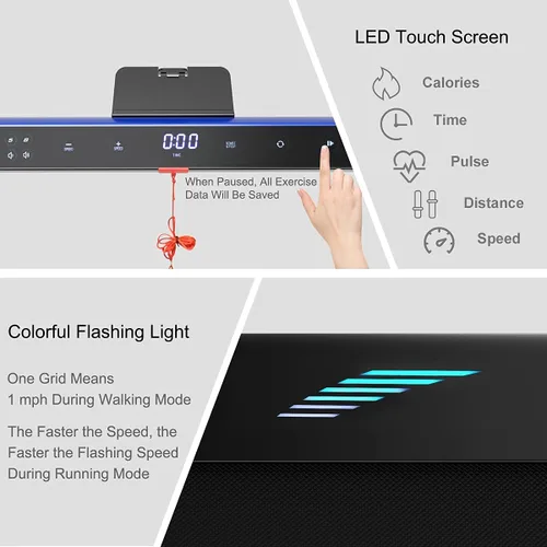 Miniatura 8 de Goplus Caminadora plegable 2 en 1, 4.75 HP Superfit para debajo del escritorio, caminadora eléctrica con control de aplicación, pantalla táctil LED