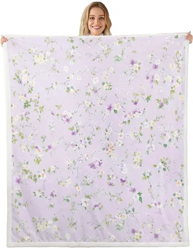 Miniatura 22 de Manfei Blue Flower Throw Blanket Watercolor Floral Print Fleece Blanket Botanical Wildflower Cozy Throws for Bed Couch Sofa,Kids Boys Girls Room
