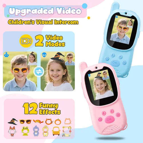Miniatura 6 de Walkie Talkies de video para niños de 3 a 12 años, juguetes recargables Walkie Talky con cámara HD y cambiador de voz de 1000 pies de largo alcance
