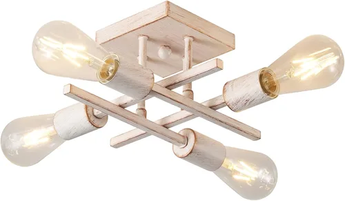 Miniatura 15 de Lámpara de techo industrial de 4 luces, semiempotrada, moderna lámpara de araña de níquel cepillado, lámpara de techo Sputnik con base de bombilla