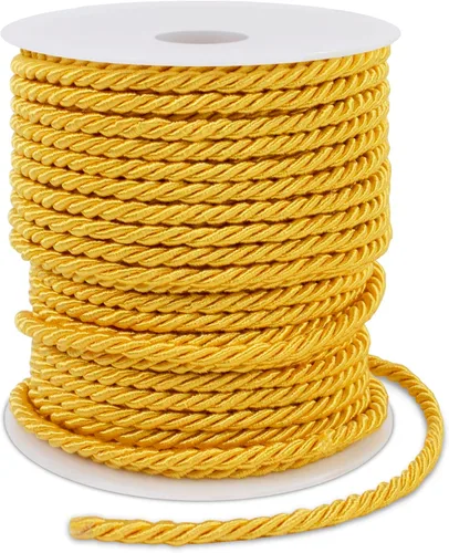 Miniatura 19 de Cuerda de seda trenzada de 27 yardas, cuerda decorativa gruesa de satén negro de 0.118 pulgadas, cordón para manualidades, amarre de cortina