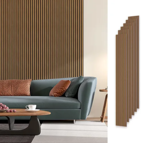 Miniatura 13 de Paquete de 6 paneles de pared de madera acústica, 94.5 x 8 pulgadas cada uno panel de pared insonorizado, paneles de listones de madera estriada 3D
