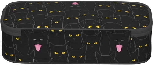 Miniatura 3 de Estuche organizador de lápices con patrón de gato negro, gran capacidad, papelería con cremallera, suministros escolares, bolsa para lápices
