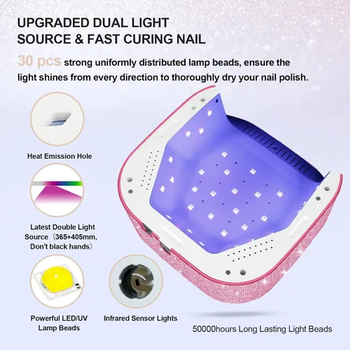 Miniatura 3 de Lavinda Lámpara de uñas UV de 54 W, lámpara de uñas LED UV inalámbrica para esmalte de uñas de gel y lima de uñas eléctrica de 35000 RPM para uñas