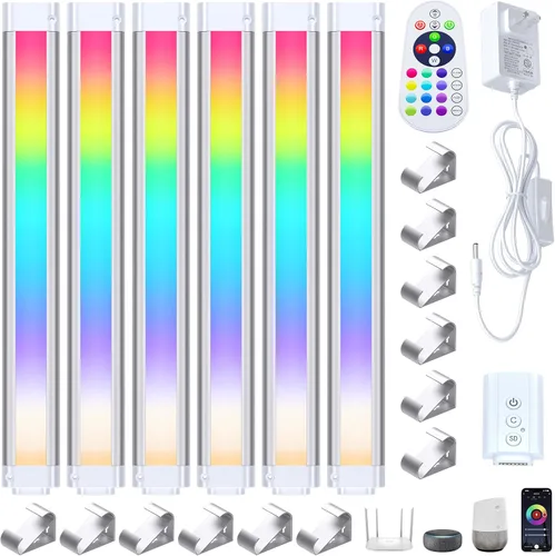 Kit de iluminación para debajo del gabinete, luces regulables para debajo del mostrador, barra LED inteligente de ambiente blanco y color compatible