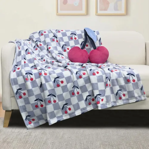 Miniatura 5 de Manta de cereza para niños, 50 x 60 pulgadas, suave y acogedora manta azul a cuadros para niñas y niños pequeños, ideal para decoración del hogar