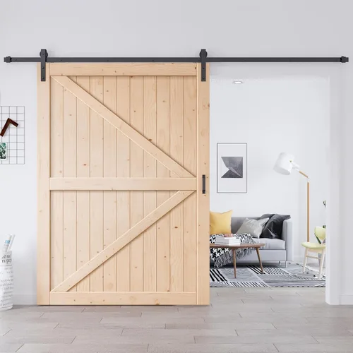 EaseLife Puerta corredera estilo granero de 60 pulgadas x 84 pulgadas con kit de herrajes de puerta de granero de 10 pies y manija incluida,