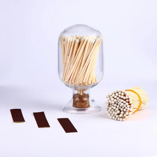 Miniatura 6 de Cerillas blancas incluidas (100 piezas), portacerillas de vidrio con encendedor, campana de vidrio para cerillas con encendedor, cerillas largas