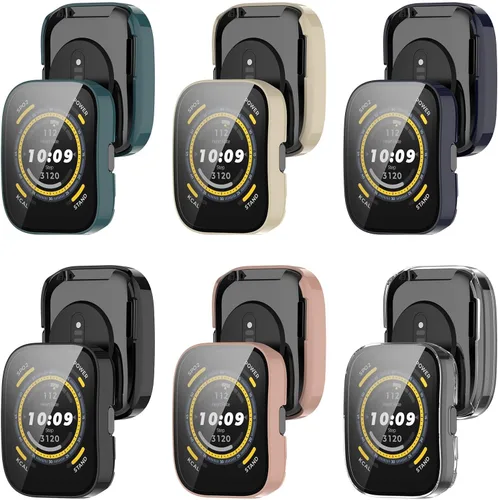 Miniatura 4 de RuenTech Protector de pantalla compatible con Amazfit Bip 5, funda protectora de policarbonato impermeable, película de vidrio templado HD integrada