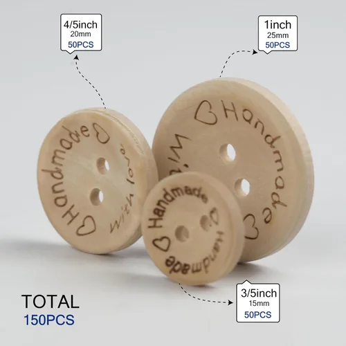 Miniatura 2 de 150 botones de madera hechos a mano para manualidades de 3/5 3/4 1 pulgada, botones de madera mixta, redondos, de madera, hechos a mano, con botones