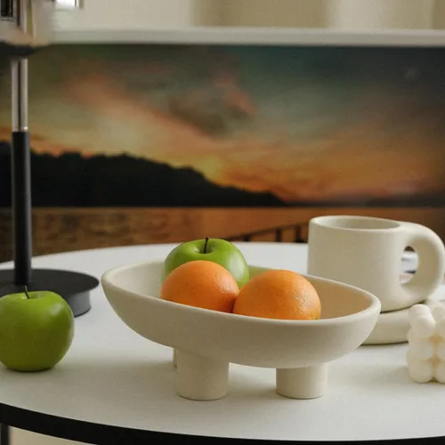 Miniatura 4 de WENSHUO Frutero de cerámica de tres patas para encimera de cocina, cuenco decorativo para decoración de mesa, cuencos grandes ovalados de 10 Crema