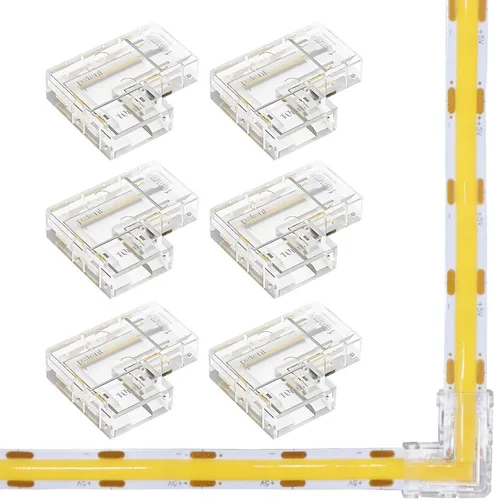 MJJC 6 conectores de esquina de luz LED COB de 2 pines de 0.394 in, en forma de L, tira de 90 grados para tira de conectores rápidos sin soldadura