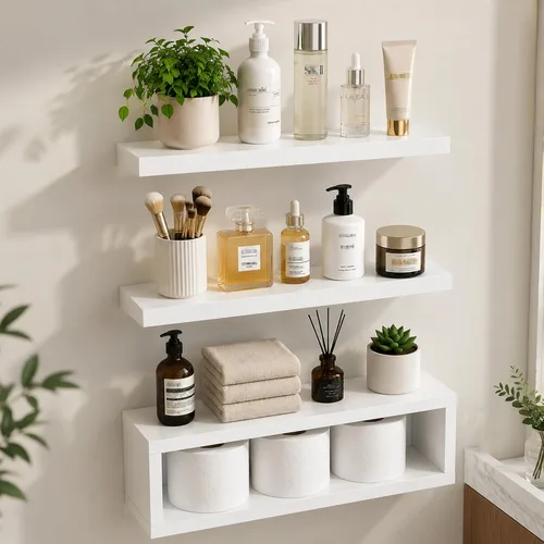 Miniatura 9 de RANK Estantes de baño sobre el inodoro, estantes flotantes montados en la pared, almacenamiento de papel higiénico, estante pequeño de decoración