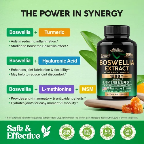 Miniatura 5 de Boswellia 1200mg - Extracto de Boswellia Cúrcuma Ácido Hialurónico MSM SAMe - Salud y Comodidad Articular - Boswellia Serrata 65% Ácido