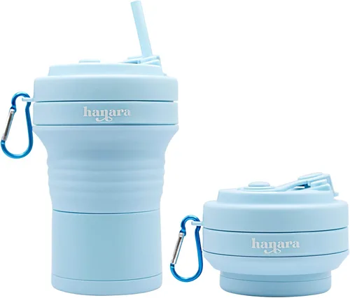 Miniatura 11 de HANARA Taza plegable con popote reutilizable – 18 Oz (550 ml), taza de viaje portátil, sin BPA, a prueba de fugas, apta para microondas y Rosa