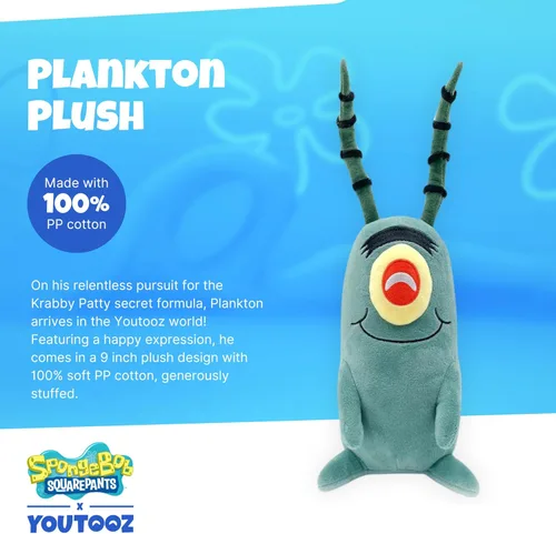 Miniatura 2 de Youtooz Plancton Sentado Peluche, 9 Pulgadas, Peluche Oficial con Licencia de Bob Esponja, Plancton The Chum Bucket de Bob Esponja Pantalones