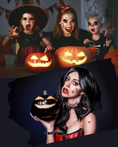 Miniatura 3 de Quinn Puddin Gargantilla de Halloween ajustable de cuero punk, collar con letra, calcomanías de tatuaje, remaches, pulsera de pinchos, accesorios