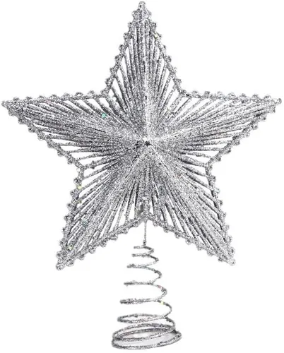 Miniatura 44 de YYCRAFT Adorno de Estrella con Purpurina para la Punta del Árbol Decoración Navideña - 6 Pulgadas, Rojo
