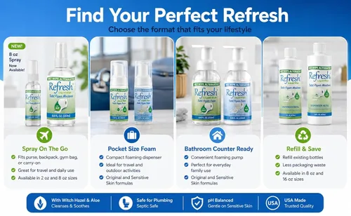 Miniatura 4 de Refresh Liquid Wipe: Espuma de papel higiénico Alternativa ecológica de toallitas húmedas desechables Limpia y calma con hamamelis y aloe
