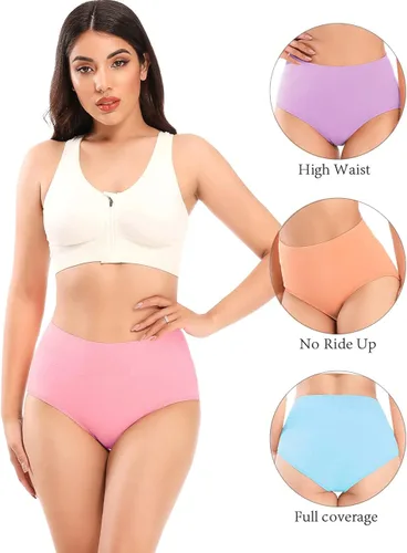 Miniatura 2 de POKARLA Ropa interior de algodón para mujer, cintura alta, cobertura completa, suaves, transpirables, bragas para mujer, paquete de 5