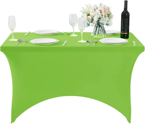 Miniatura 3 de Mantel de elastano para mesas de 4, 6 u 8 pies, mantel elástico universal ajustable para fiestas, banquetes, bodas y eventos - Verde manzana