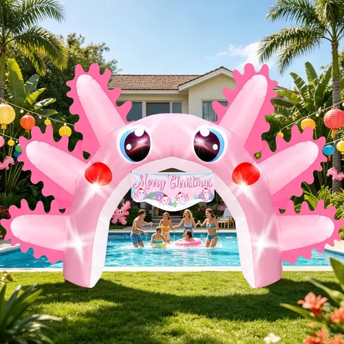 Arco inflable de ajolote de 10 x 16 pies, fondo de fiesta de cumpleaños de ajolote rosa gigante para patio al aire libre, decoración de ajolote
