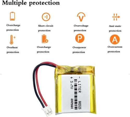 Miniatura 2 de 3.7V 802525 400mAh batería de iones de polímero de litio recargable batería de polímero con conector JST 0.079 in