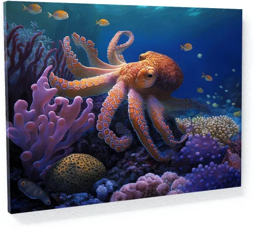Miniatura 11 de Sense Canvas Octopus Vibrant Ocean 7 - Lienzo decorativo para decoración del hogar, póster grande de 40 x 30 pulgadas, 0.75 pulgadas