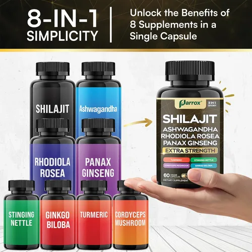 Miniatura 5 de Suplemento Shilajit, Panax Ginseng, Ashwagandha, Rhodiola Rosea, hongo Cordyceps, ortiga picante, cúrcuma, gingko biloba, suplementos todo en uno